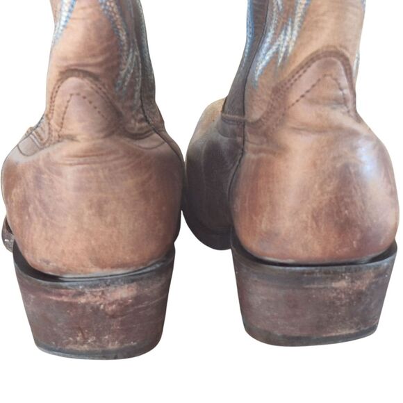 Women's Nocona Blue Bonnet Brown Western Boot 11" shaft Turquoise Stitching 6.5B - Picture 11 of 16